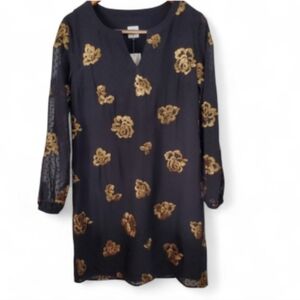 Cabi NWT Occasion Swiss Dot Dress Black & Gold, sheer long sleeves sz XS